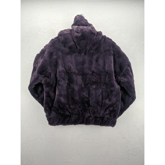 EXPRESS Faux Fur Hooded Deep Purple Teddy Jacket Sz Small w/ Gold Accents - Picture 3 of 14